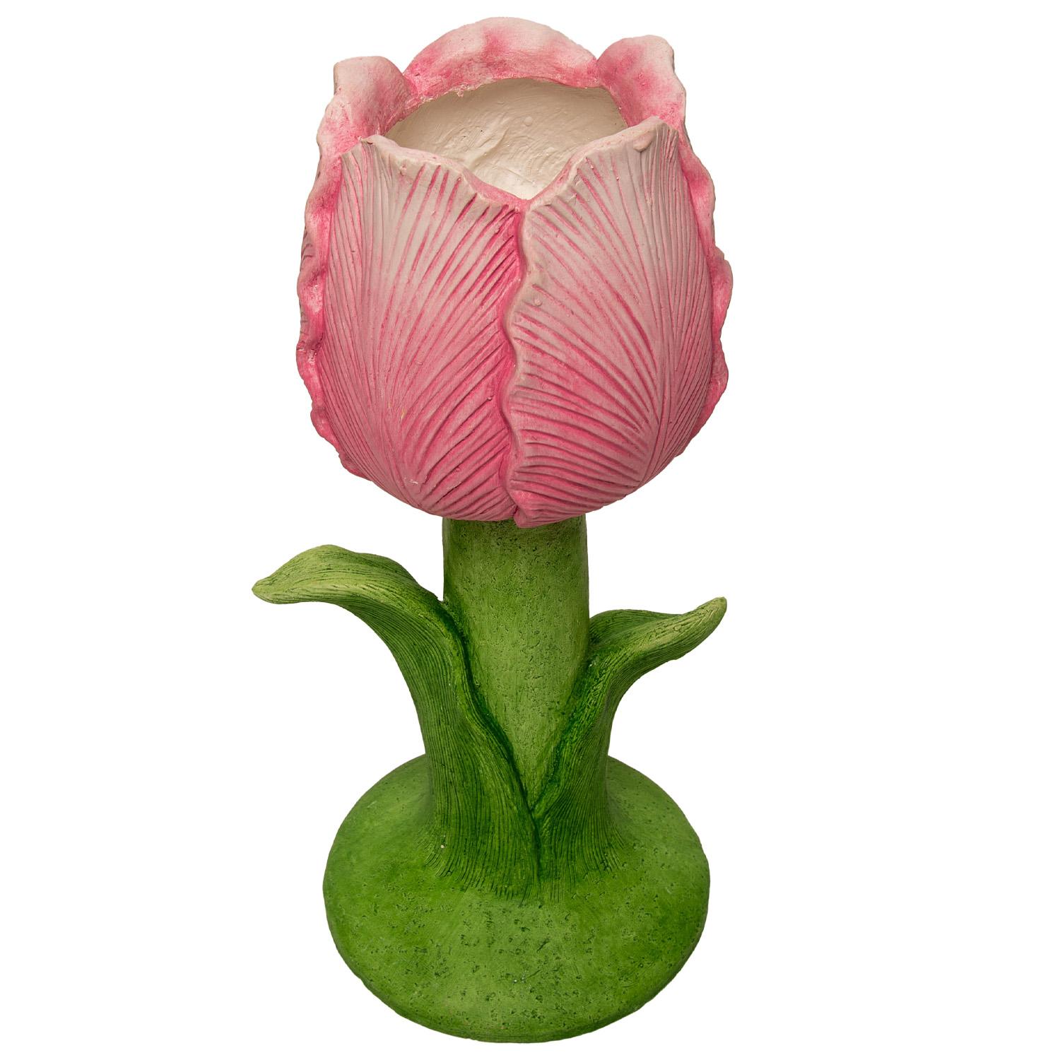 Pink Single Tulip Planter With Leaves by The Round Top Collection